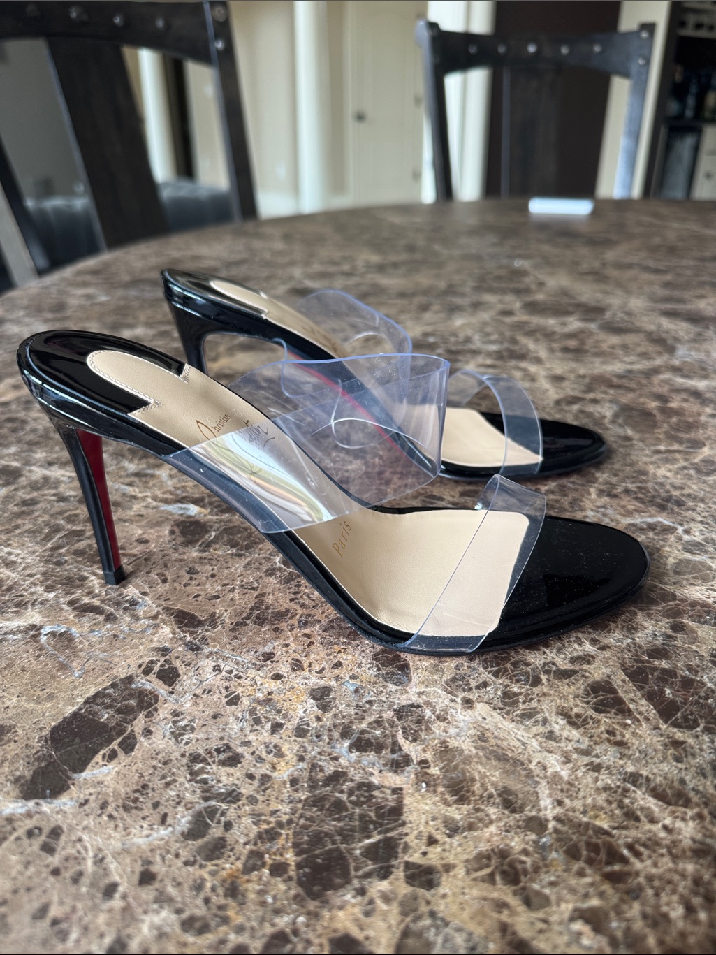 Christian Louboutin Just Nothing Black 85mm Pvc Stiletto Sandal Sz 37